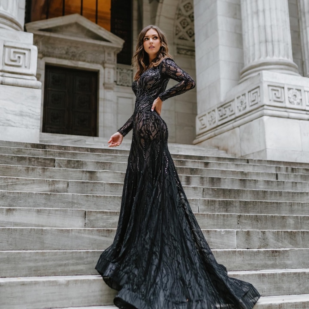 Mac Duggal Black Lace Evening Gown